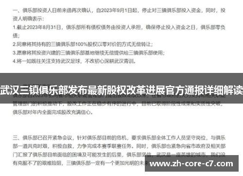 武汉三镇俱乐部发布最新股权改革进展官方通报详细解读